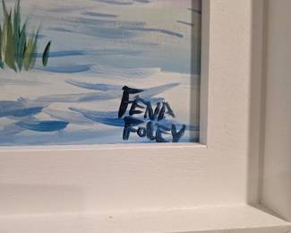 Beach dune painting detail with Fena Foley signature