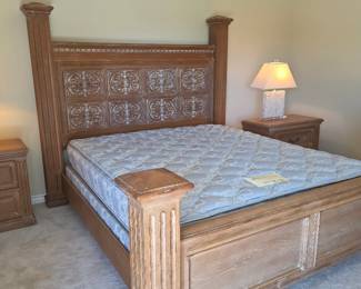 Whitewash Oak King Bedroom set.  Bed can be configured for CA King 