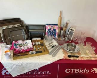 Baking Utensils, Glassware, and Table Cloths