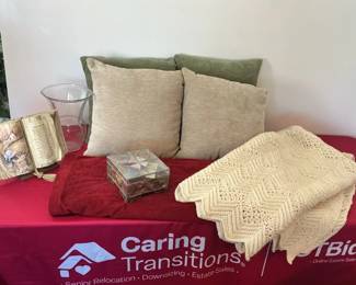 Homemade Afghan Blanket, Pillows, and Decor