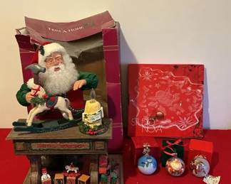 Christmas Decor Toy Shop Santa, Glass Serving Tray, Christmas Balls