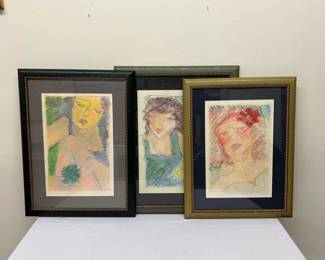 Lot 49: Pastel Portrait Drawings of Women Signed 