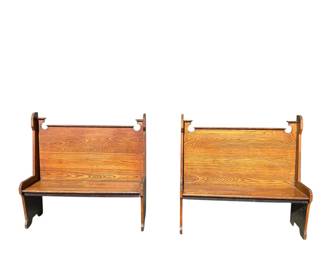 Lot 29:  Pair of Oak High Back Benches 