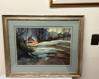 Lot 33: Melting Snow Landscape Watercolor Painting 