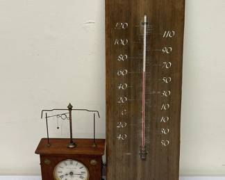 Lot 21: Vintage Mantle Clock & Thermometer 