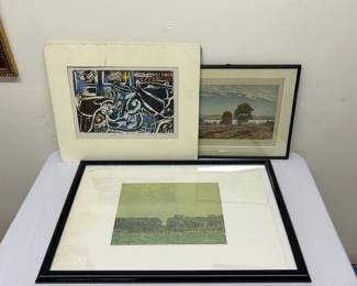 Lot 18: A Collection of Three Woodcut Art Signed