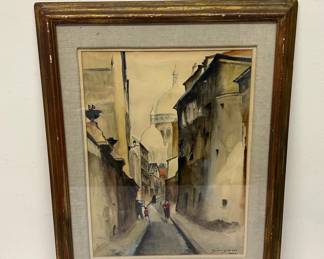 Lot 25: European Street Scene Watercolor Painting