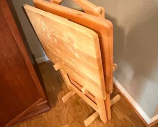 Vintage Wooden TV Tray Table Set