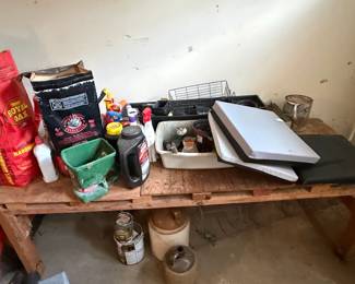Garage Workshop Workbench and Assorted Supplies