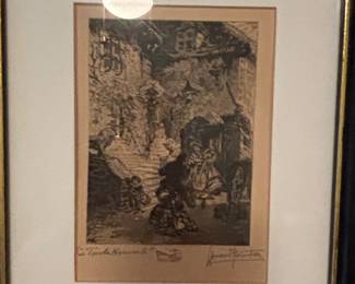 Louis Icart Etching, La Tombe Romantique