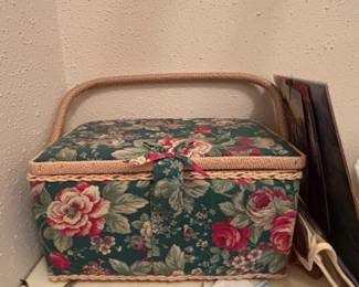 Vintage Floral Fabric Covered Sewing Basket