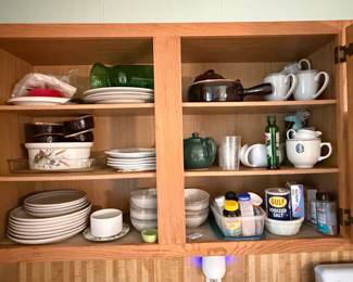 Assorted Kitchenware and Pantry Cabinet Contents