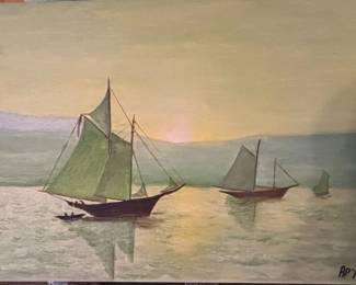Original Oil Painting of Sailboats