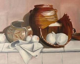 Still Life with Pottery and Onions