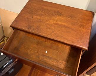 R9 - $30. Small three drawer wooden chest.  Good vintage condition. Measures 21" x 13" x 28" tall. 