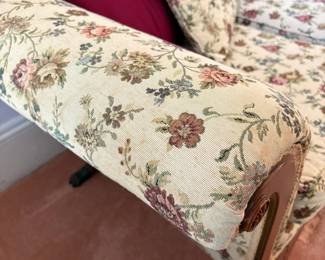 R17 - $75. Floral upholstered sofa. Measures 83" x 29" x 33".  