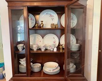  R23 - $125. Solid wood, China cabinet. Moves as one piece! Measures 42" x 16" x 70.5" tall.  Very good vintage condition.