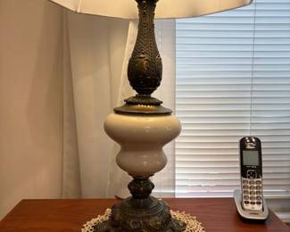 R32 - $25. Vintage touch lamp. Measures 35" tall. Shade is in good condition. 