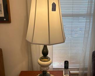 R32 - $25. Vintage touch lamp. Measures 35" tall. Shade is in good condition. 