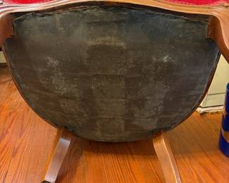 R7 -  $65. Red velour upholstered chair. Frame is solid upholstery is in very good condition. 