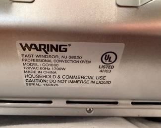 R27 - $200. Waring Stainless Professional Convection Oven. Model CO 1000. Tested and works. 