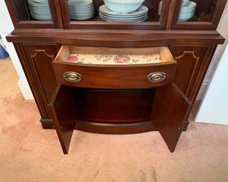  R23 - $125. Solid wood, China cabinet. Moves as one piece! Measures 42" x 16" x 70.5" tall.  Very good vintage condition.