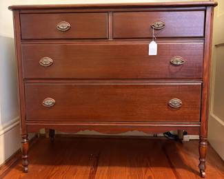 R6 -  $95. Four drawer mahogany chest. Measures 42" x 21.5" x 35.5".  All drawers slide easily. Overall very good condition.