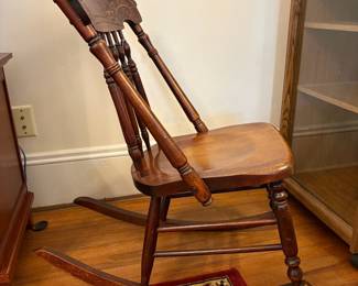  R34 - $75. Haywood Brothers and Wakefield small wooden rocking chair. Sturdy and in very good condition. Floor to seat is 15"