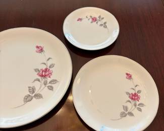 R28 - $60. Enchanted Rose Fine China by Lennold. Service for 10 with a few serving pieces. Very good condition. 