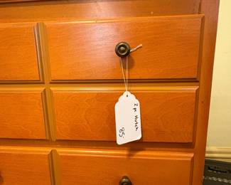 R10 -  $85. Three drawer chest with hutch above. Measures 27.5." x 17.5." x 77" tall. Moves into pieces. Very good vintage condition.
