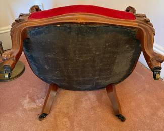  R15 - $65. Red upholstered armchair frame is sturdy. Upholstery isn't OK condition. Measures 26.5" wide 27" deep x 41" tall. 