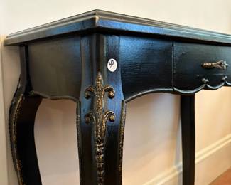 R25 -  $30. Small Black side table. Measures 32" x 13" x 30.5" tall. Has single drawer that slides. 