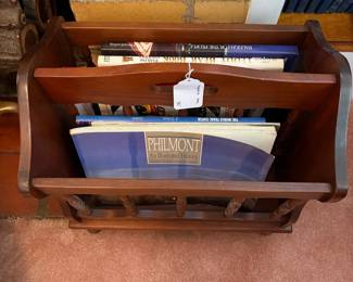 R19 - $30. Wooden magazine rack. Measures 17" tall.. 