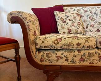 R17 - $75. Floral upholstered sofa. Measures 83" x 29" x 33".  