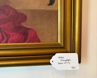 R16 - $40. 1940s Oleograph with Calla lilies. Measures 34" x 28". Very good vintage condition. 