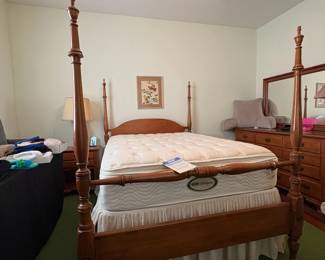 R5 - $150. Link Taylor full-size four poster bed. Very good vintage condition mattress and boxspring are included if you want them.