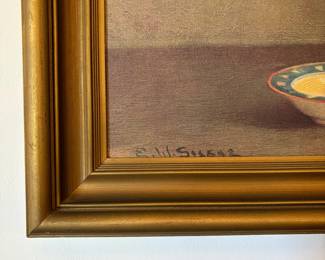 R16 - $40. 1940s Oleograph with Calla lilies. Measures 34" x 28". Very good vintage condition. 