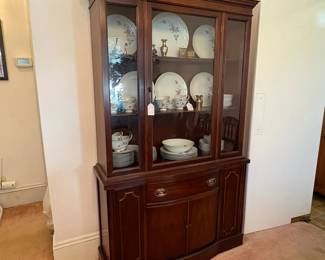  R23 - $125. Solid wood, China cabinet. Moves as one piece! Measures 42" x 16" x 70.5" tall.  Very good vintage condition.