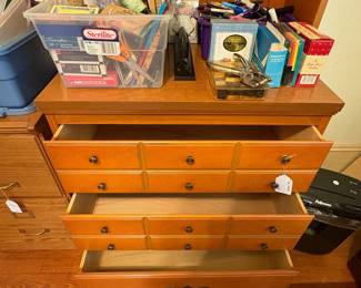 R10 -  $85. Three drawer chest with hutch above. Measures 27.5." x 17.5." x 77" tall. Moves into pieces. Very good vintage condition.