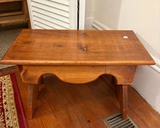 R42 - $20. Small wooden stool. Measures 22" x 11" x 12.5" tall. Sturdy. In good vintage condition.