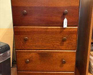 R9 - $30. Small three drawer wooden chest.  Good vintage condition. Measures 21" x 13" x 28" tall. 