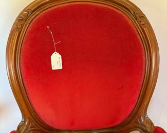  R15 - $65. Red upholstered armchair frame is sturdy. Upholstery isn't OK condition. Measures 26.5" wide 27" deep x 41" tall. 