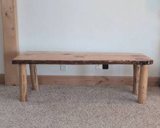 Lot 009 Rustic Live Edge Wood Slab Bench with Log Legs Cabin Lodge Furniture