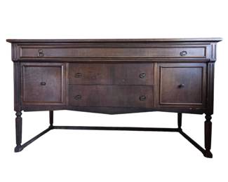 Lot 053 Vintage Wood American Federal Revival Buffet Sideboard with Silverware Drawer Cabinet Storage