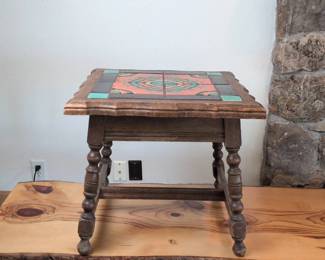 Lot 014 Rustic Southwestern TileTop Wood Accent Table with Turned Legs