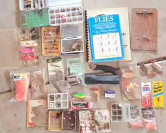 Lot 194 Large Fly Fishing Fly Tying Lot Assorted Flies, Tackle, Lures, Supplies Books