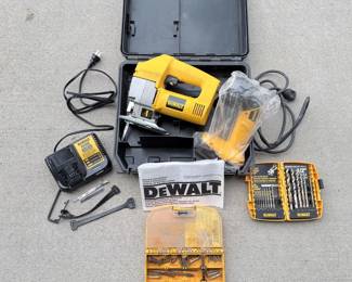 Lot 191 DeWalt Power Tool Lot Jigsaw, Charger, Drill Bits, Flashlight Carrying Case