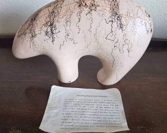 Lot 048 Signed Horsehair Pottery Bear Sculpture Southwestern Style Ceramic Art