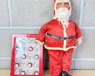 Lot 147 Antique Santa Claus Cloth MaskFace Christmas Doll Box of Ornaments