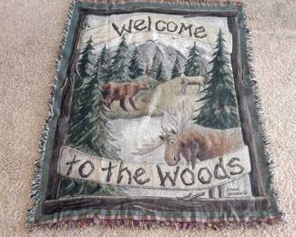 Lot 010 Welcome to the Woods Wildlife Tapestry Throw Blanket Donna Jensen Design